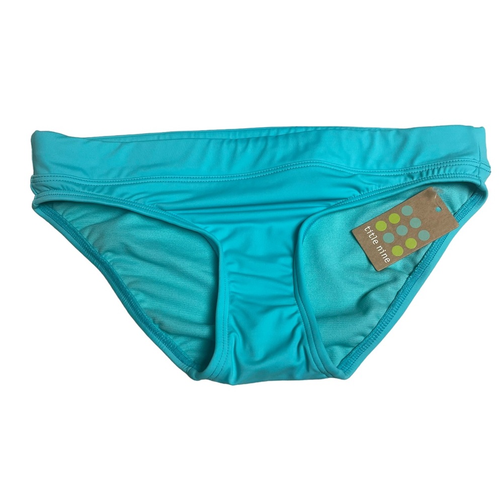 Title Nine LEHUA Bikini Bottom Solid Aqua Summer Beach Poolside Swim XL NEW